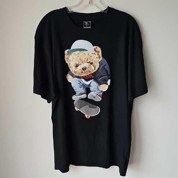 Other - Black T-Shirt with Skateboarding Bear Graphic